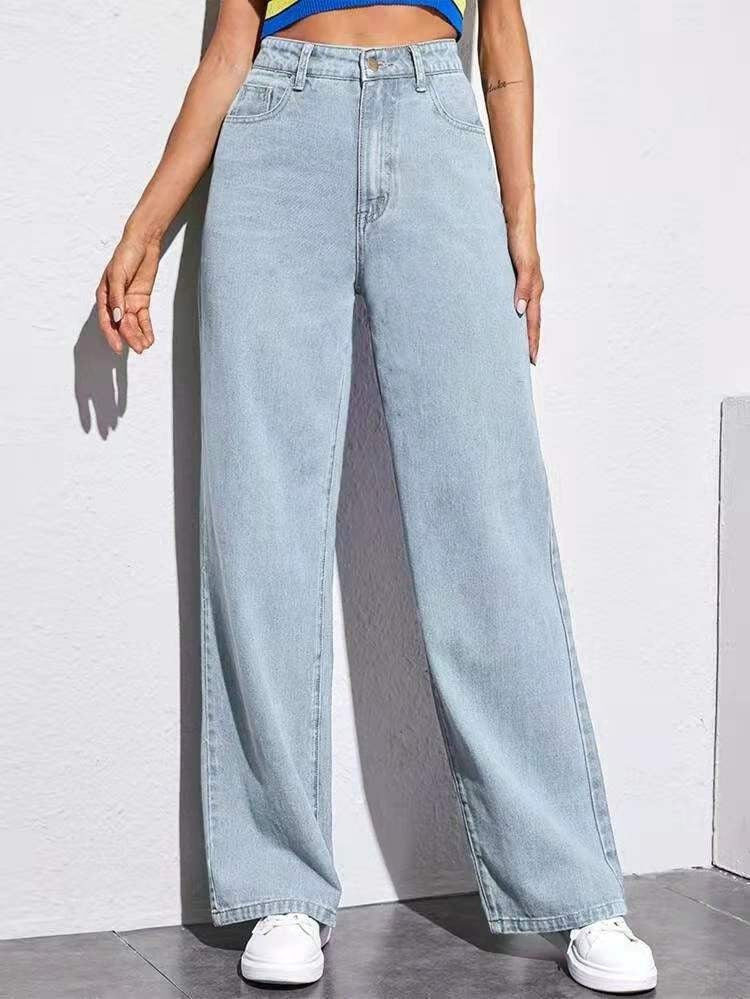 WASHED STRAIGHT MID-WAIST JEANS