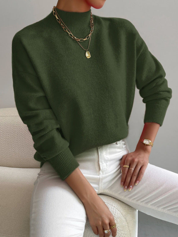 HALF-HIGH COLLAR LOOSE KNIT TOP