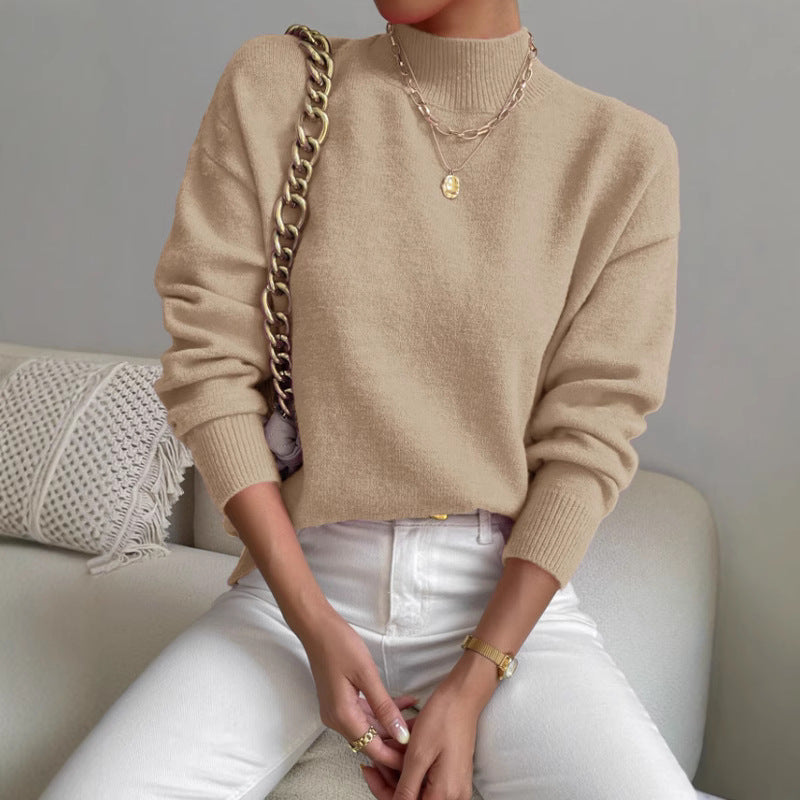 HALF-HIGH COLLAR LOOSE KNIT TOP
