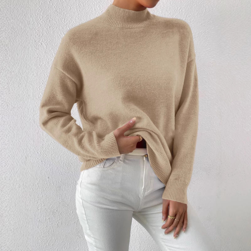 HALF-HIGH COLLAR LOOSE KNIT TOP