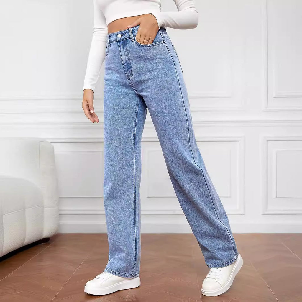 WASHED STRAIGHT MID-WAIST JEANS