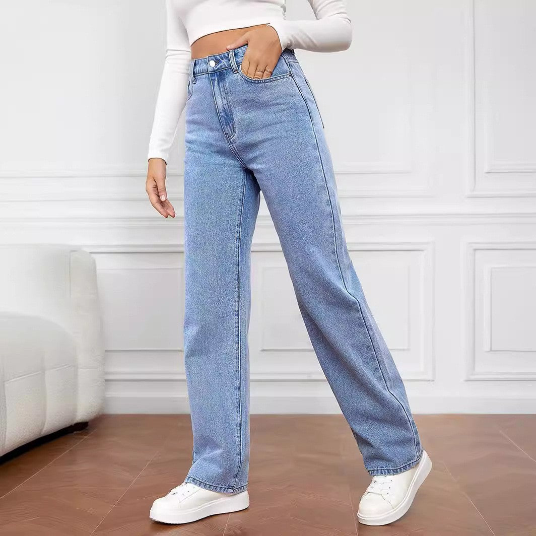WASHED STRAIGHT MID-WAIST JEANS