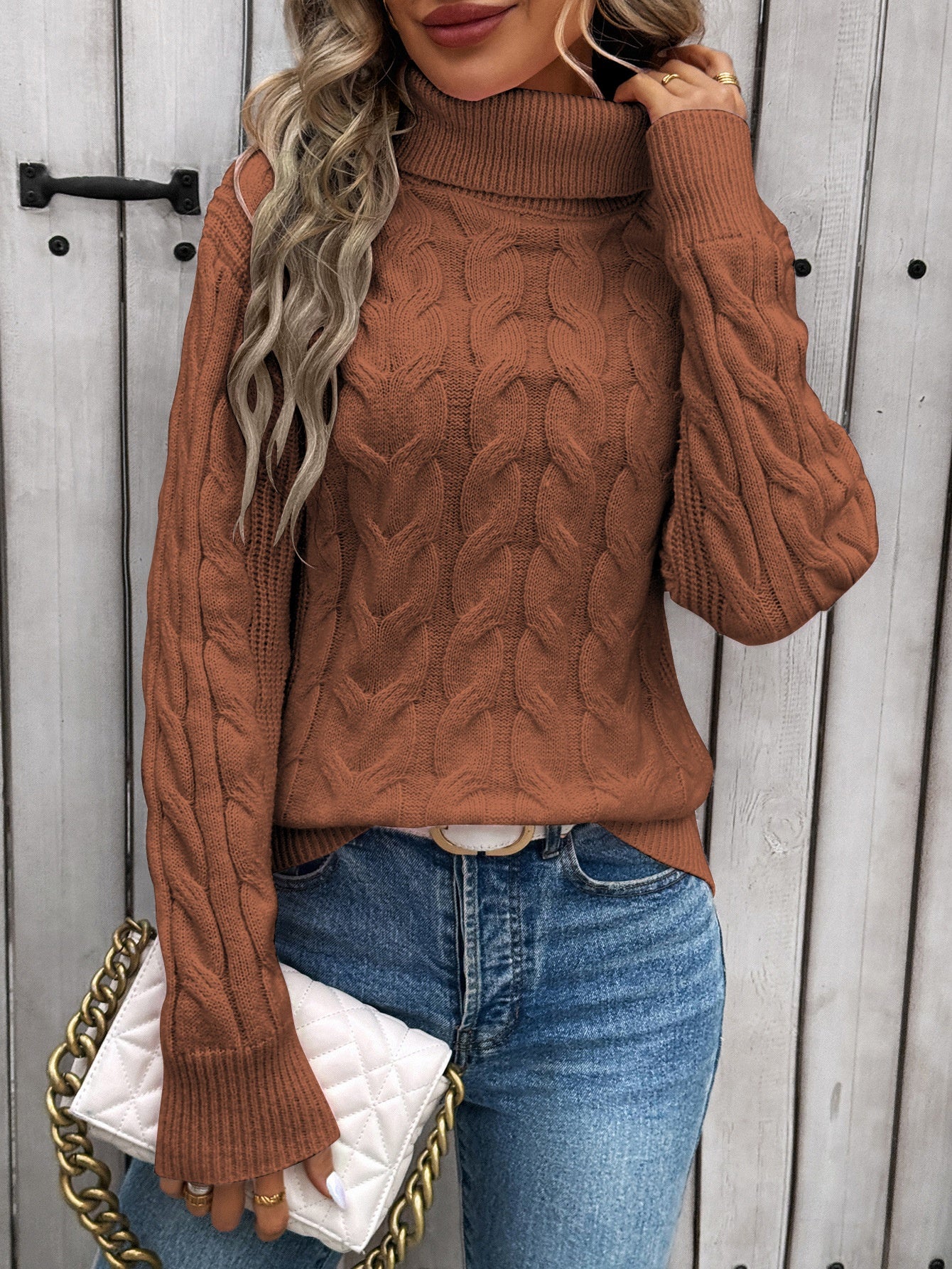 CABLE-KNIT TURTLENECK SWEATER